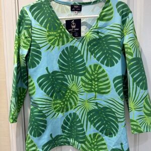 Sailor-Sailor Resort Palm Blue/green M  UPF 50+ Crew V  Moisture Wicking 5052